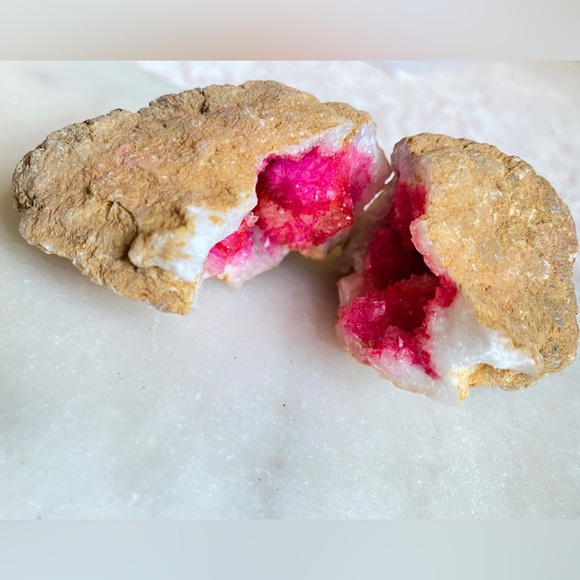 Pink Geode Pair Quartz Gemstone Specimen Dyed Morocco Geode. - Picture 3 of 6